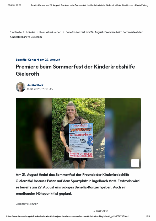 Titelseite von Nachrichtenbeitrag zur musikalischen Premiere beim KKHG Sommerfest 2025